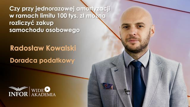 Czy przy jednorazowej amortyzacji w ramach limitu 100 tys. zł można rozliczyć zakup samochodu osobowego