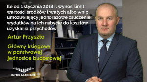 Ile od 1 stycznia 2018 r. wynosi limit wartości środków trwałych albo wnip, umożliwiający jednorazowe zaliczenie wydatków na ich nabycie do kosztów uzyskania przychodów