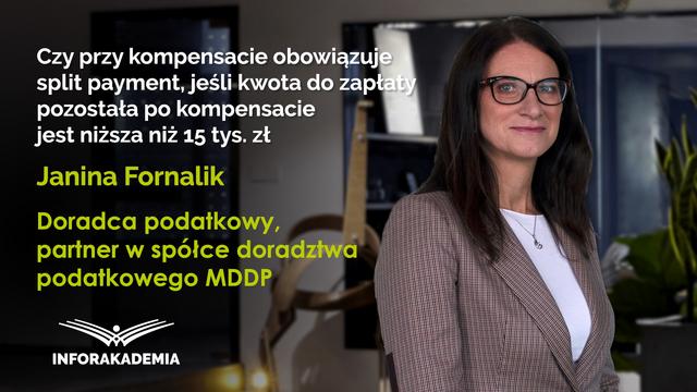 Czy przy kompensacie obowiązuje split payment, jeśli kwota do zapłaty pozostała po kompensacie jest niższa niż 15 tys. zł