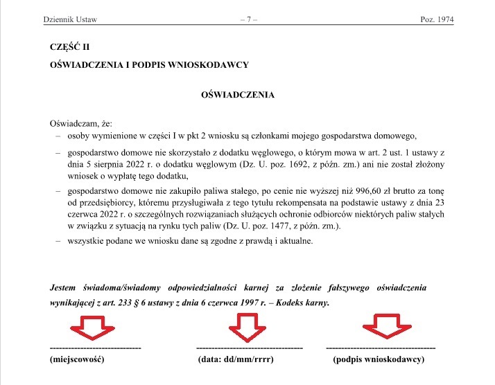 Jak wypełnić wniosek o dodatek do drewna - oświadczenie