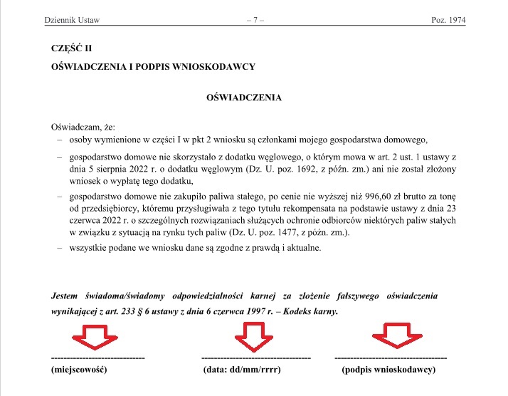 Jak wypełnić wniosek o dodatek do pelletu - oświadczenia