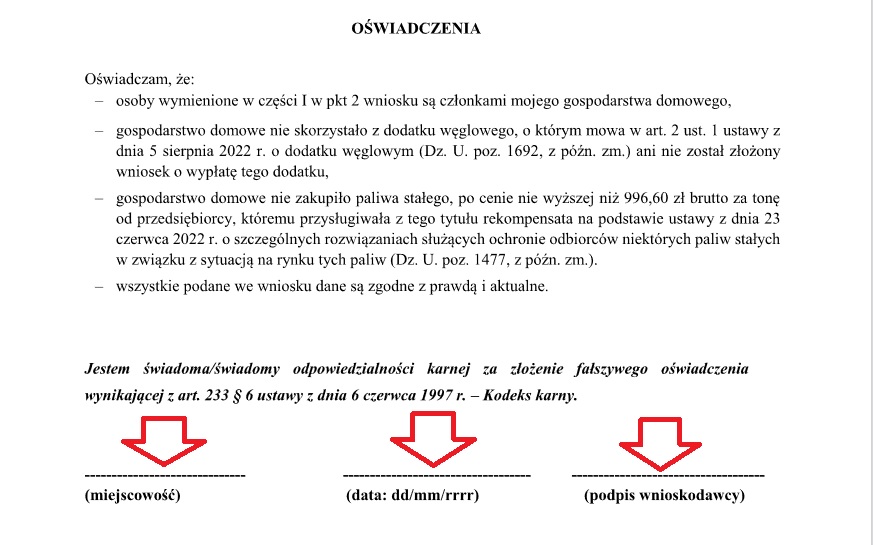 Jak wypełnić wniosek o dodatek do oleju opałowego - oświadczenia i podpis