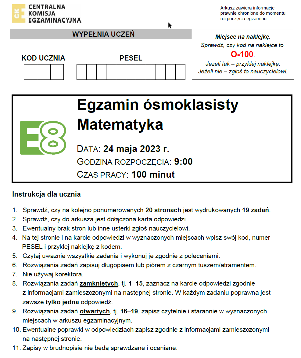 matematyka - arkusz