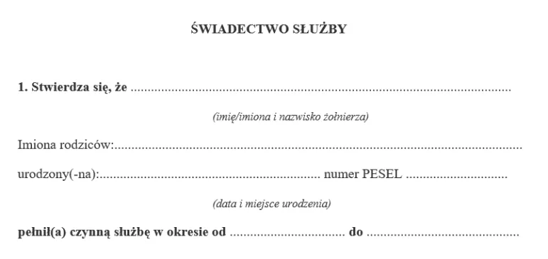 Wzór świadectwa służby żołnierza [PDF]