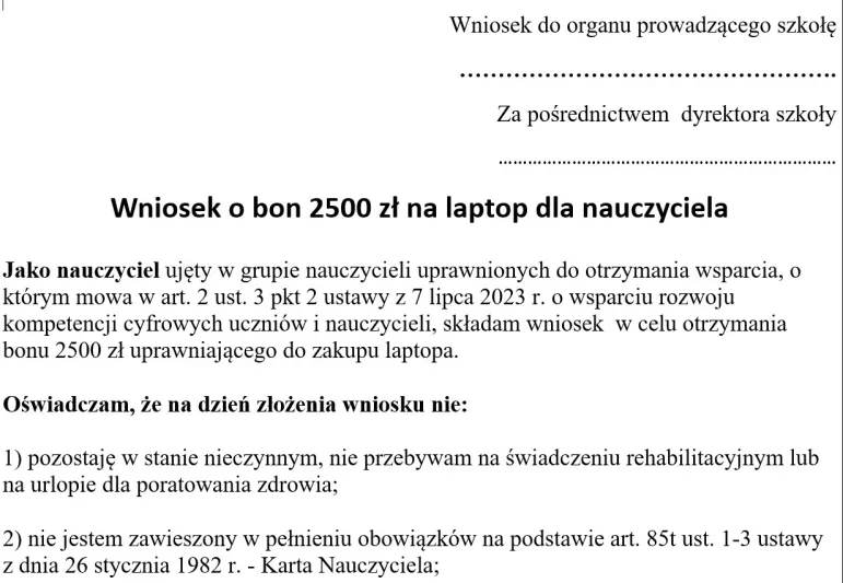 bon 2500 zł wniosek