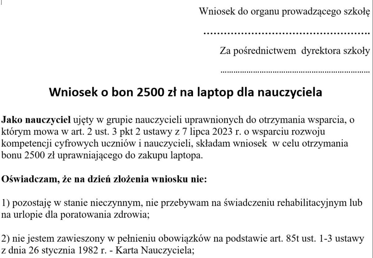 bon 2500 zł wniosek