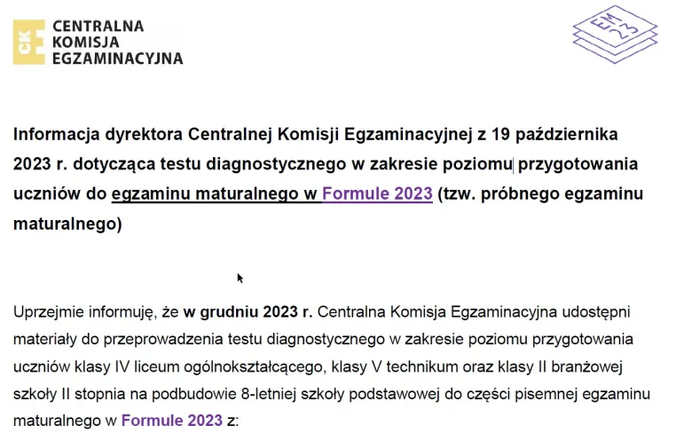 Komunikat CKE o próbnej maturze dla roku szkolnego 2023/2024 r. [6-8 grudnia 2023 r.]