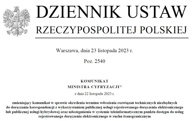 e-Doręczenia nie od 10 grudnia 2023 r. Komunikat Ministra Cyfryzacji. Pilna nowelizacja w Sejmie