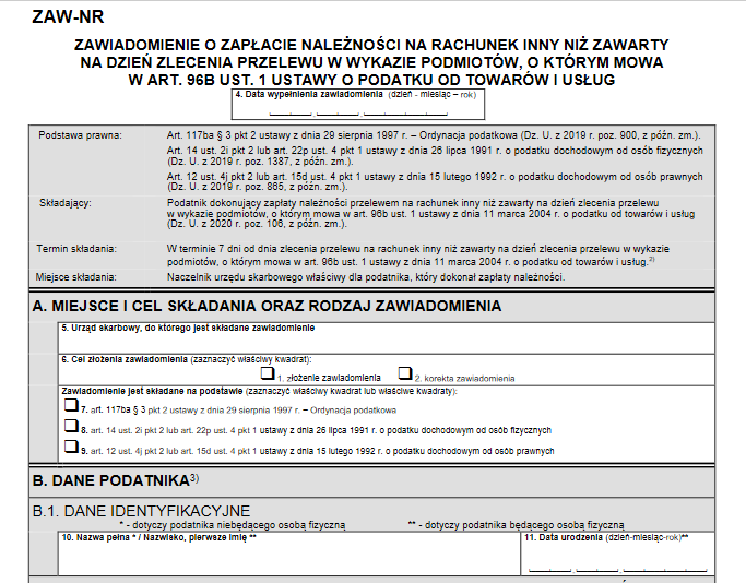 Zawiadomienie ZAW-NR