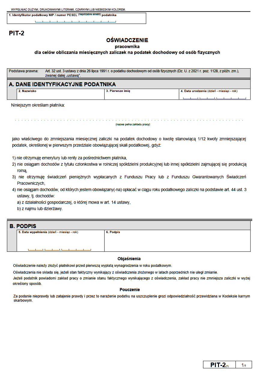 Formularz PIT-2(7)