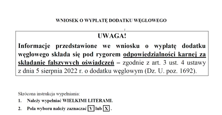 Jaka kara za fałszywe oświadczenie we wniosku o dodatek węglowy?