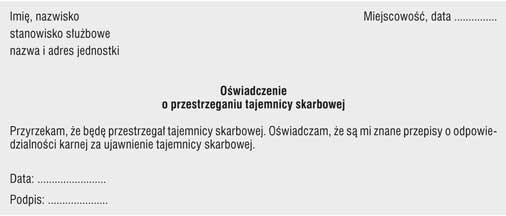 Wzór: Oświadczenie o przestrzeganiu tajemnicy skarbowej w gminach