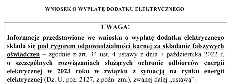 Inforlex.pl: aktywny wzór wniosku o dodatek elektryczny [obowiązuje od 29 listopada 2022 r.]