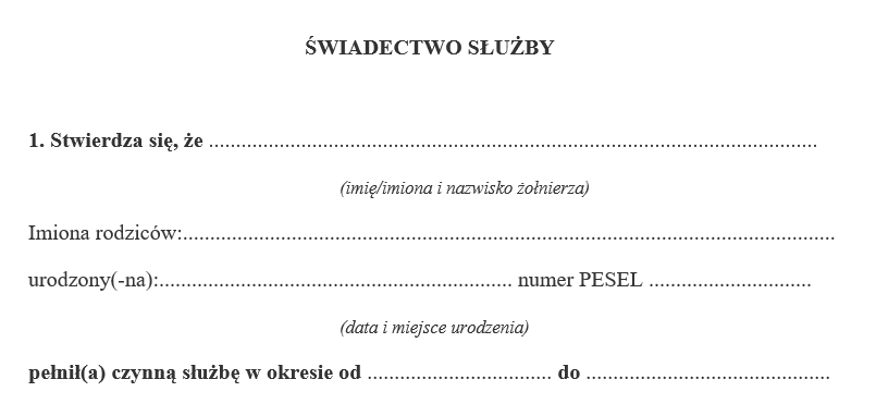 Wzór świadectwa służby żołnierza [PDF]