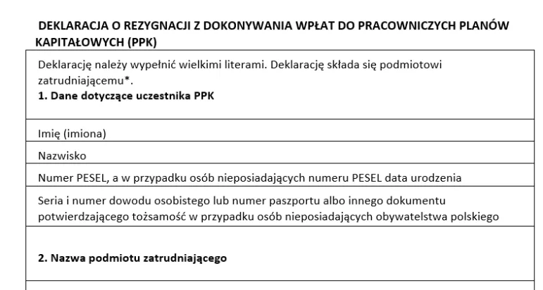 Wzór deklaracji o rezygnacji z PPK po autozapisie [od 1 marca 2023 r.]