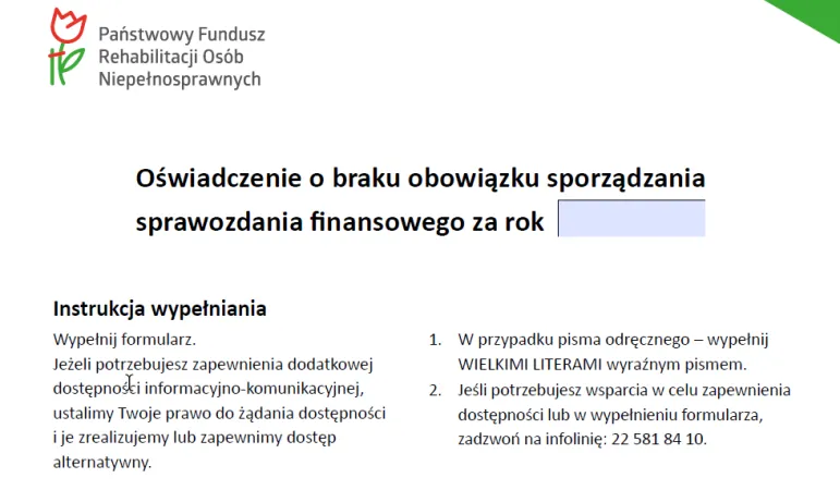 Wzór: Oświadczenie o braku obowiązku sporządzania sprawozdania finansowego za 2022 rok