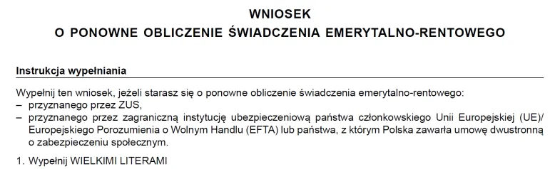 Ponowne przeliczenie emerytury i renty. Interaktywny wniosek w PD