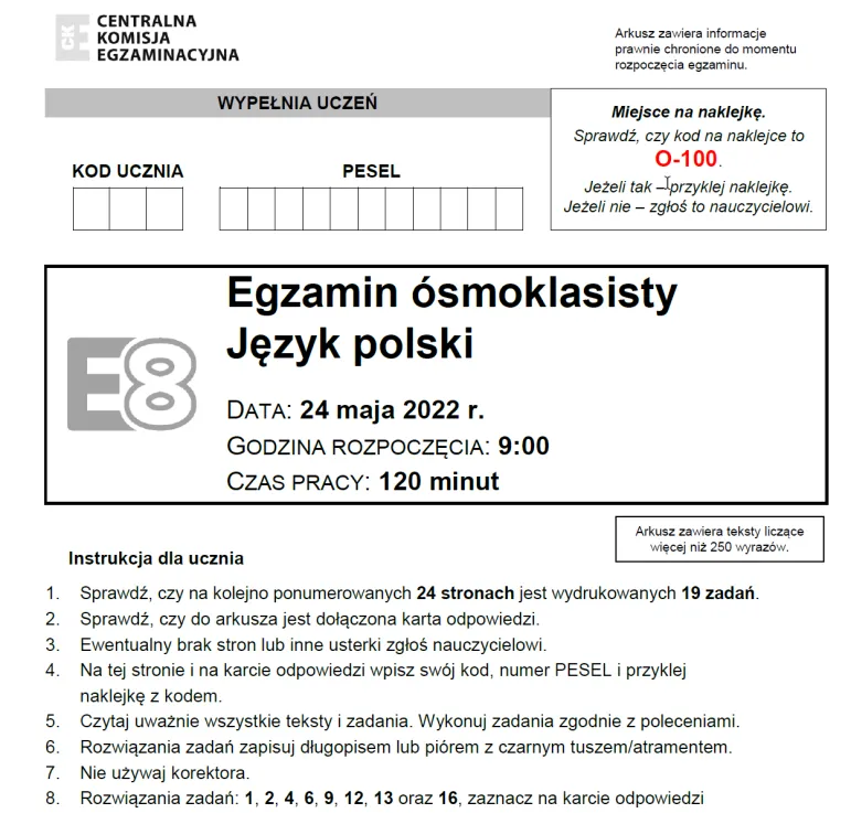 Egzamin ósmoklasisty 2023 r. Arkusze z języka polskiego