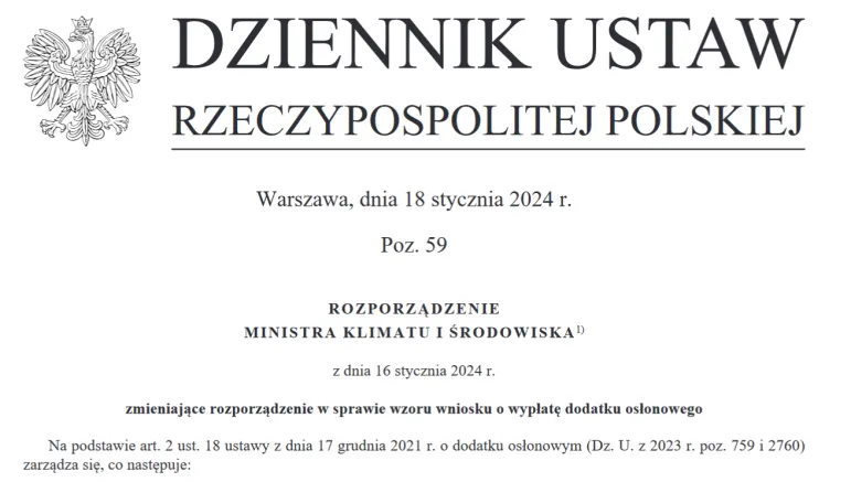 Wzór wniosku o dodatek osłonowy na 2024 r. [rozporządzenie z 16 stycznia 2024 r. poz. 5959]