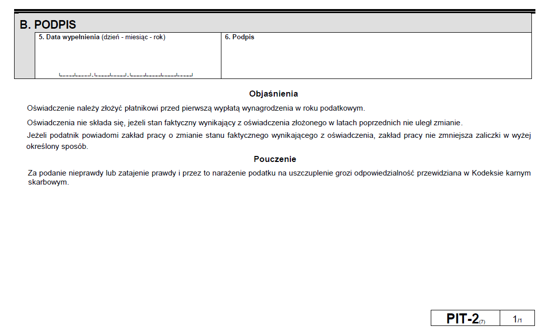Formularz PIT-2(7) - część B