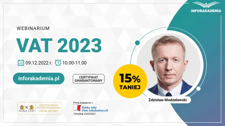 Webinarium „VAT 2023” + certyfikat gwarantowany