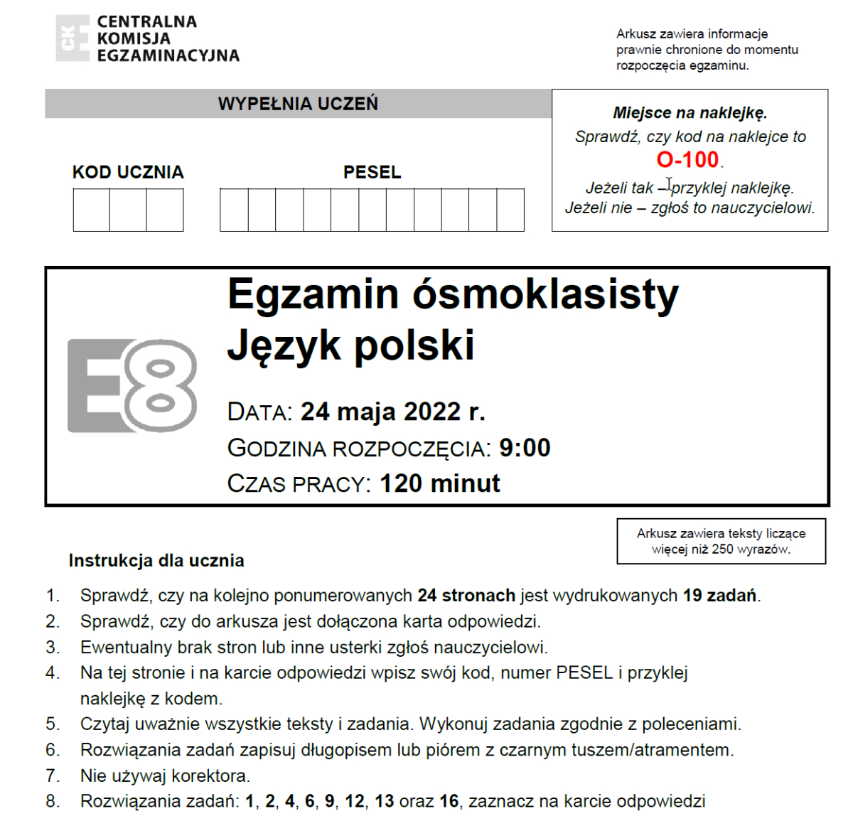 Egzamin ósmoklasisty 2023 r. Arkusze z języka polskiego