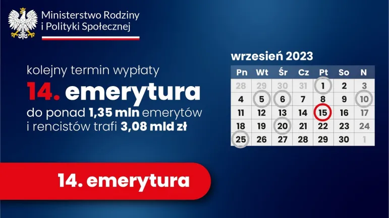 Kolejny termin wypłat czternastych emerytur przypada w piątek 15 września