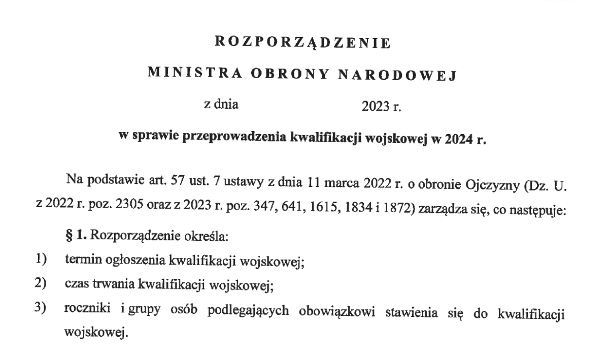 Od 1 lutego 2024 r wojsko wezwie 230 000 osób. W tym kobiety 19-27 lat. [Wykaz wzywanych osób]