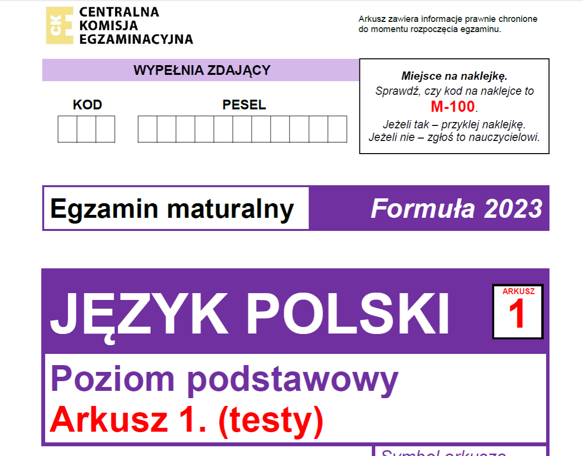 Arkusze egzaminacyjne. Formuła 2023 r. Matura z języka polskiego