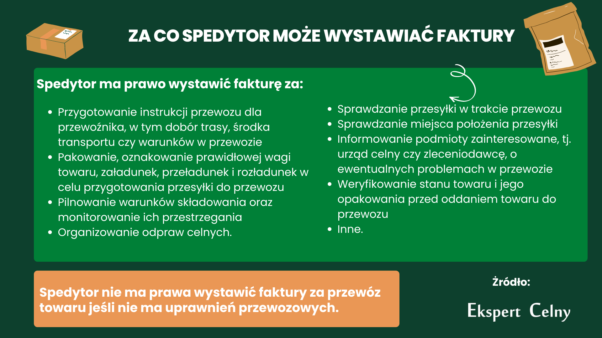 Za co spedytor może wystawić fakturę?