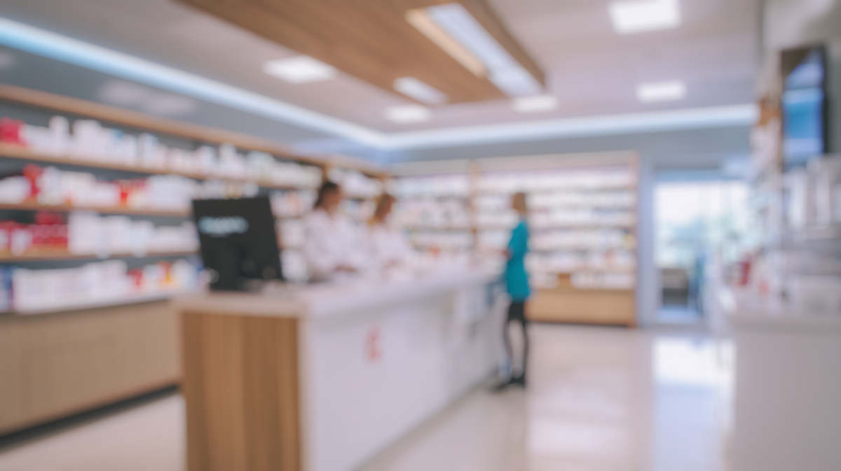 Blurred,Background,Of,A,Modern,Pharmacy,Within,A,Hospital,Showcasing