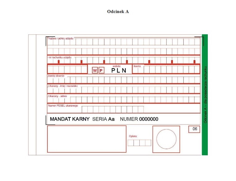 Mandat karny wzór 2019 A