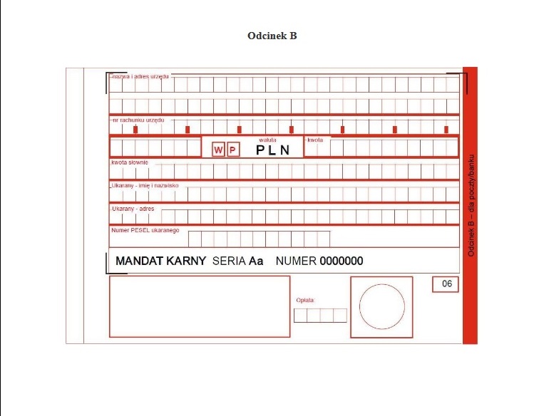 Mandat karny wzór 2019 B