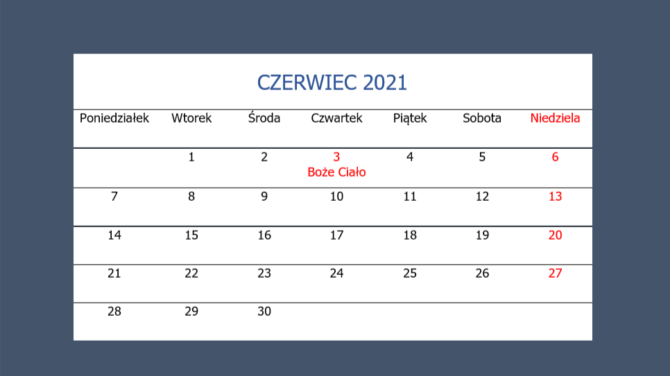 Boże Ciało kalendarz 2021