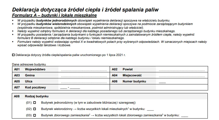 Centralna Ewidencja Emisyjności Budynków (CEEB) - deklaracja wzór  