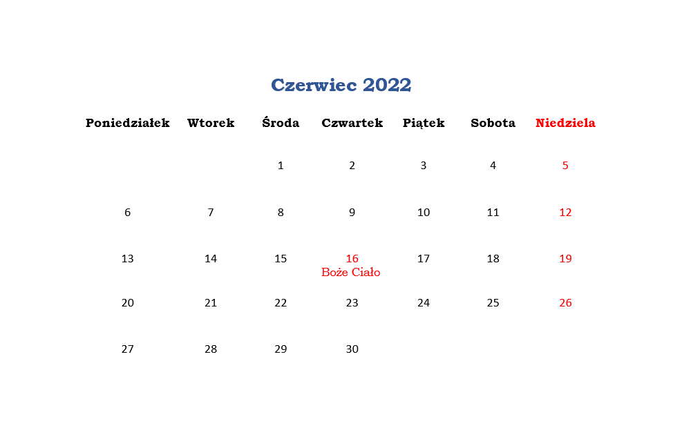 Boże Ciało 2022 kalendarz