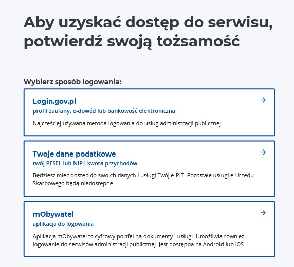 Wybór sposobu logowania do Twój E-PIT