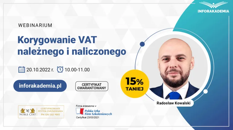 Korygowanie VAT należnego i naliczonego - webinarium