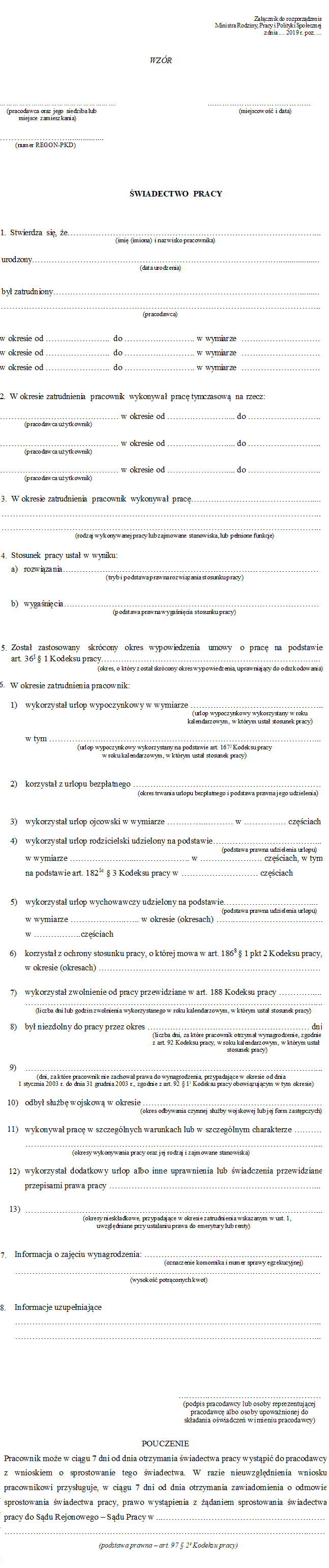 świadectwo pracy 4 maja 2019