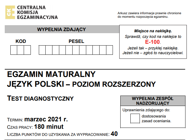 Matura rozszerzona z polskiego 2021 – matura próbna, tematy wypracowań