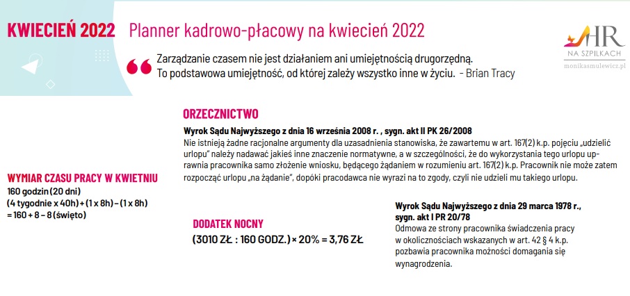 kwiecień 2022 kadry i płace