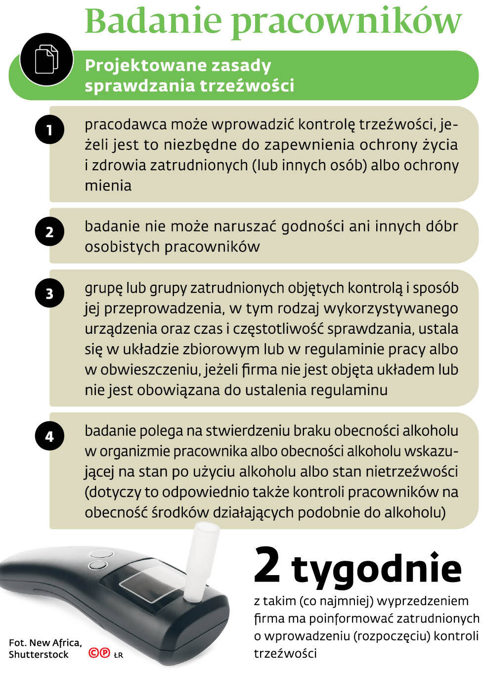 Kontrola trzeźwości w pracy w projekcie noweli Kodeksu pracy