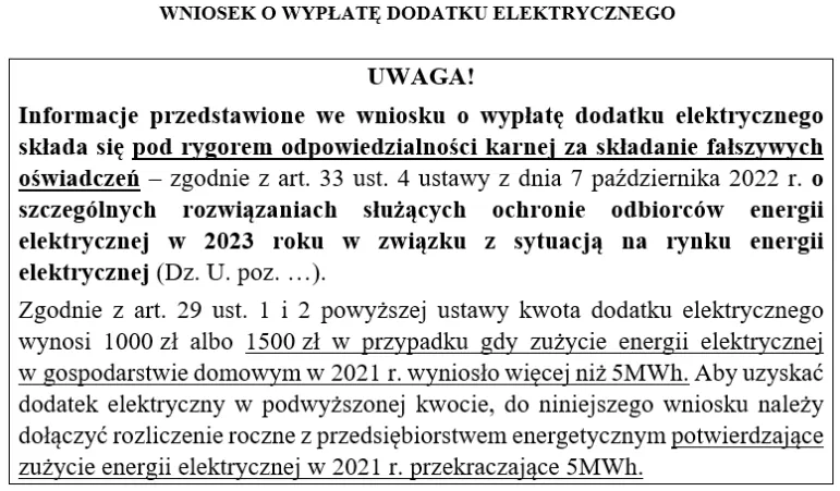 Wzór wniosku o dodatek elektryczny