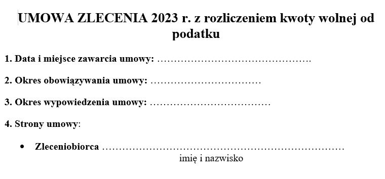 Wzór umowy zlecenia z rozliczeniem kwoty wolnej od podatku [2023, PIT-2]