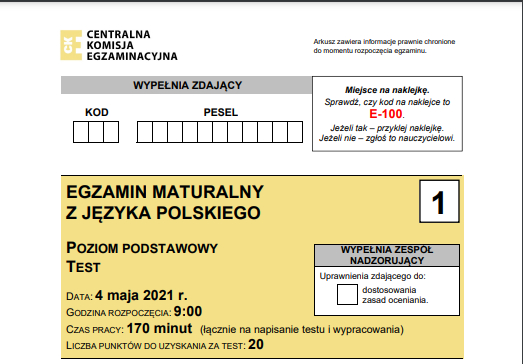 Matura z polskiego 2021 – arkusz CKE