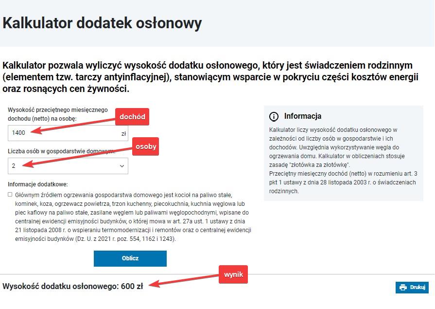 kalkulator dodatek osłonowy