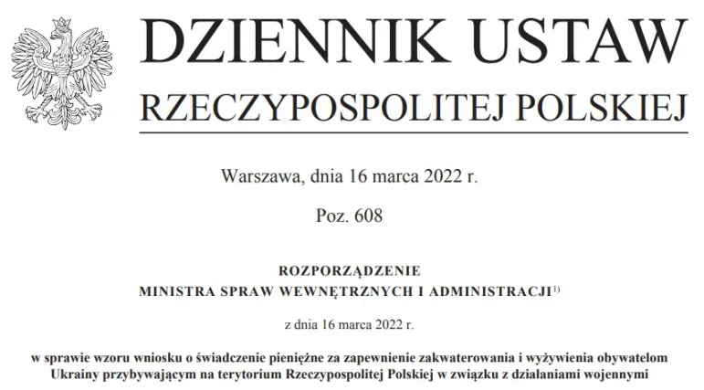 Aktywny wzór wniosku o 40 zł za zakwaterowanie i wyżywienie Ukraińców [PDF]