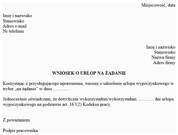 Wniosek o urlop na żądanie wzór