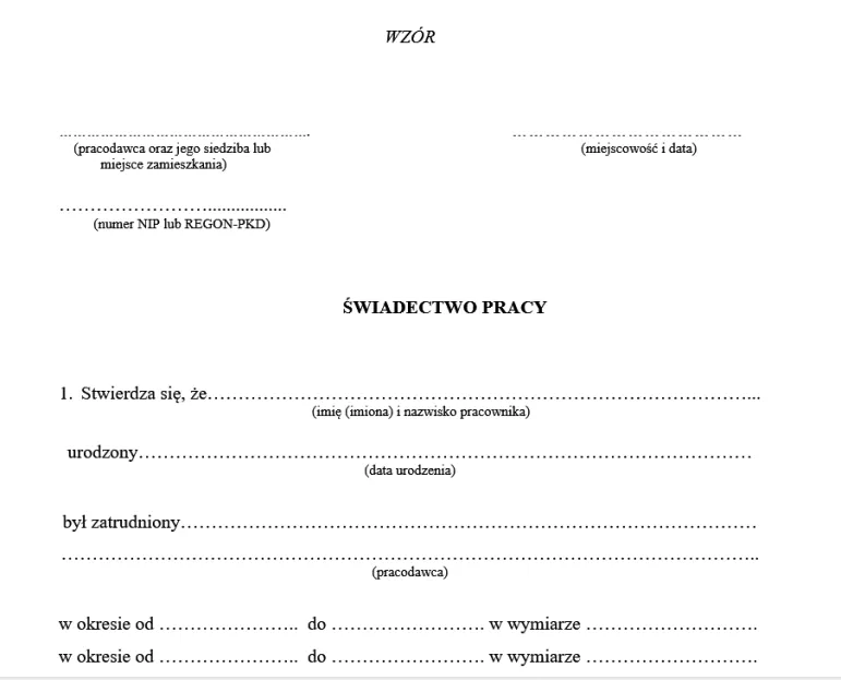 Świadectwo pracy 2023 - zmiany