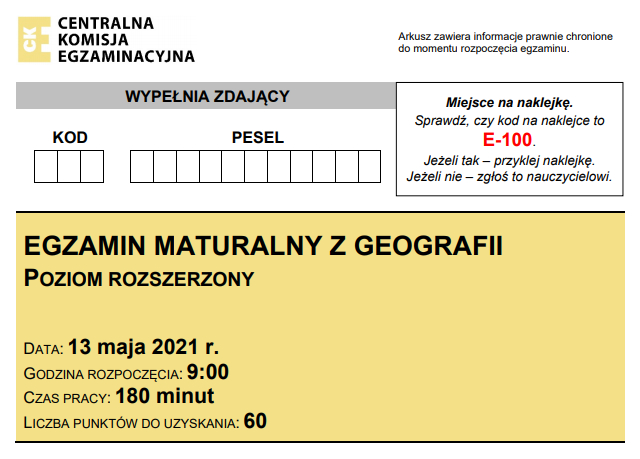 Matura z geografii 2021 - arkusz